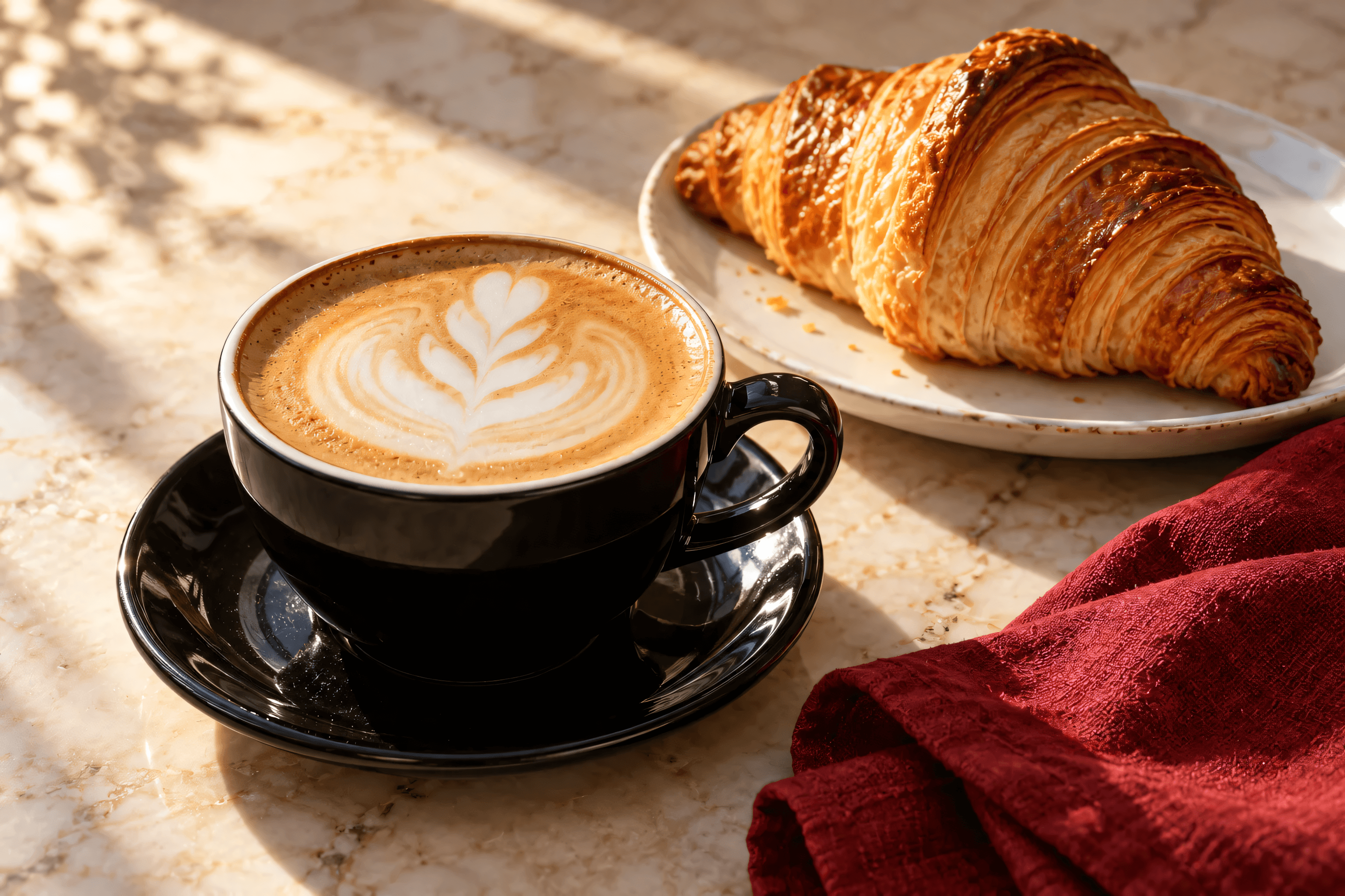 Un cappuccino y un croissant para una pausa de café